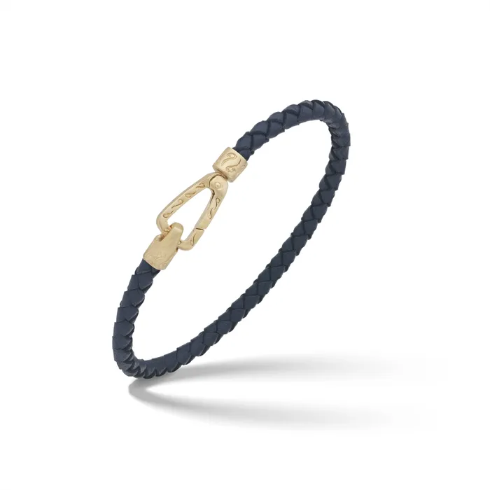 Bracelets Marco Dal Maso Marco Dal Maso Lash 18K Yellow Gold Plated and Blue Woven Leather Bracelet