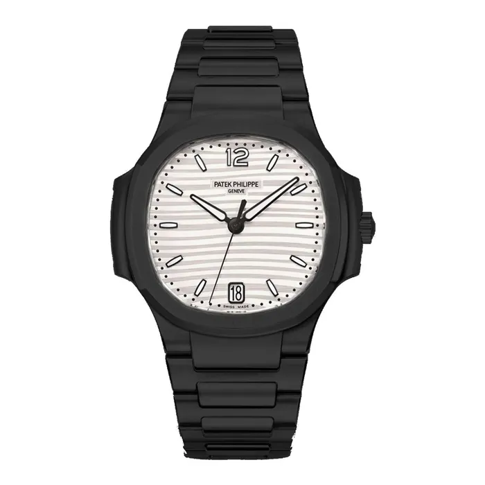 Bracelets Patek Philippe Nautilus Ladies 352mm Womens Watch Ref 71181A010 White Opaline Dial Black PVD Stainless Steel Bracelet Patek Philippe