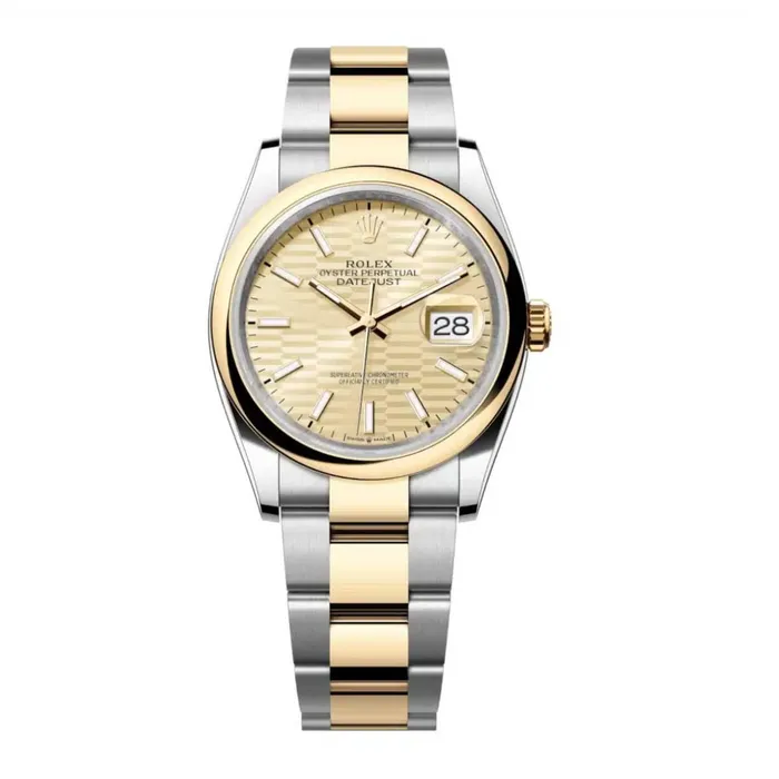 Bracelets Rolex Datejust 36mm Ref 1262030040 Golden Fluted Motif Dial Two Tone Stainless Steel 18K Yellow Gold Oyster Bracelet Watch Rolex Bracelets Rolex Datejust 36mm Ref 1262030040 Golden Fluted Motif Dial Two Tone Stainless Steel 18K Yellow Gold Oyster Bracelet Watch Rolex