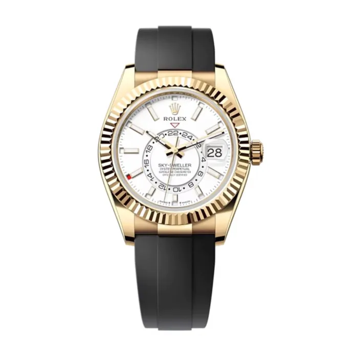 Bracelets Rolex Rolex SkyDweller 42mm Ref 336238 Intense White Stick Dial 18K Yellow Gold Case Black Oysterflex Bracelet Watch Bracelets Rolex Rolex SkyDweller 42mm Ref 336238 Intense White Stick Dial 18K Yellow Gold Case Black Oysterflex Bracelet Watch