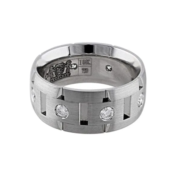 Brushed 18k White Gold Diamond Link Band CJ Charles Jewelers Rings