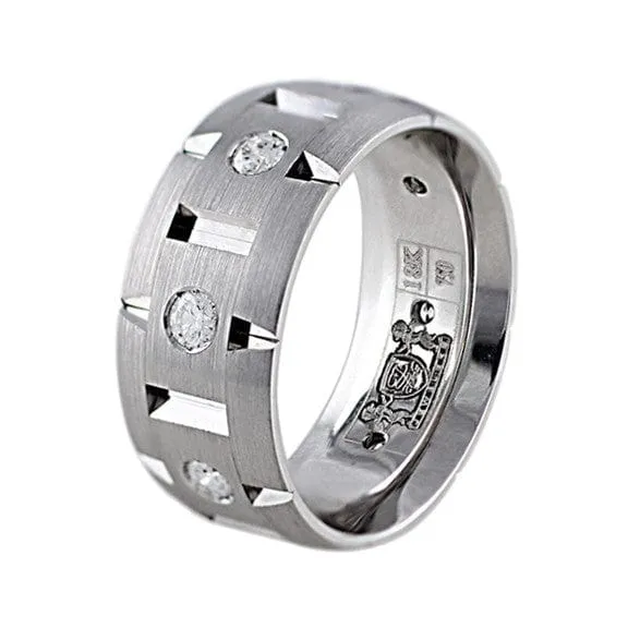 Brushed 18k White Gold Diamond Link Band CJ Charles Jewelers Rings