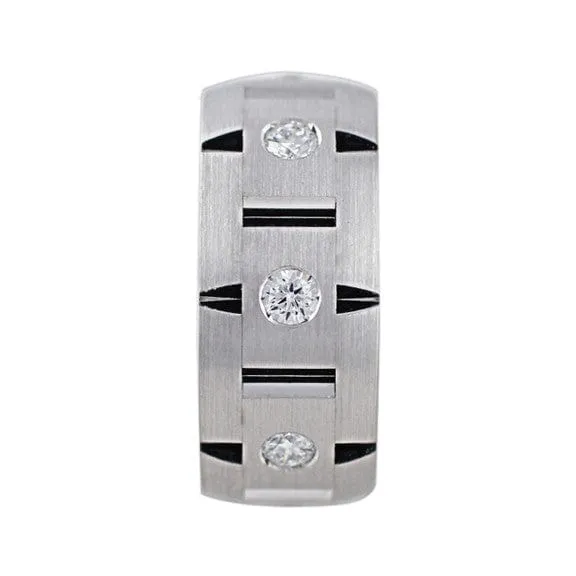 Brushed 18k White Gold Diamond Link Band CJ Charles Jewelers Rings