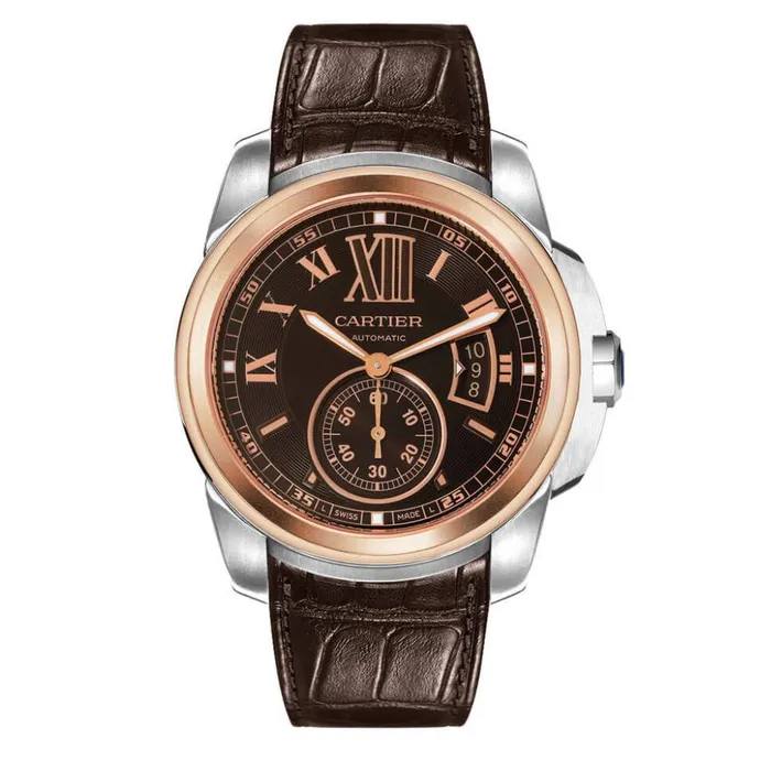 Cartier Calibre de Cartier 42mm Watch Ref W7100051 Chocolate Roman Dial 18K Rose Gold Bezel Brown Alligator Strap Cartier PreStyled Sets Cartier Calibre de Cartier 42mm Watch Ref W7100051 Chocolate Roman Dial 18K Rose Gold Bezel Brown Alligator Strap Cartier PreStyled Sets