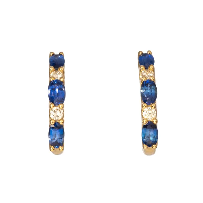 Croghans Earrings 2ctw Sapphire 36ctw Diamond 14K Yellow Gold Huggie Earrings Croghans Earrings 2ctw Sapphire 36ctw Diamond 14K Yellow Gold Huggie Earrings