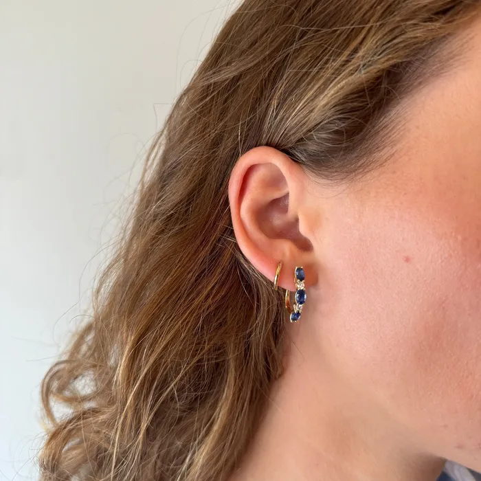 Croghans Earrings 2ctw Sapphire 36ctw Diamond 14K Yellow Gold Huggie Earrings