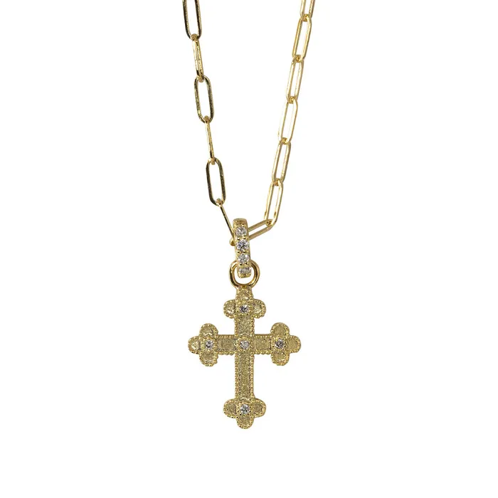 Croghans Necklaces Diamond 14K Gold Cross Pendant Paperclip Chain Necklace Croghans Necklaces Diamond 14K Gold Cross Pendant Paperclip Chain Necklace