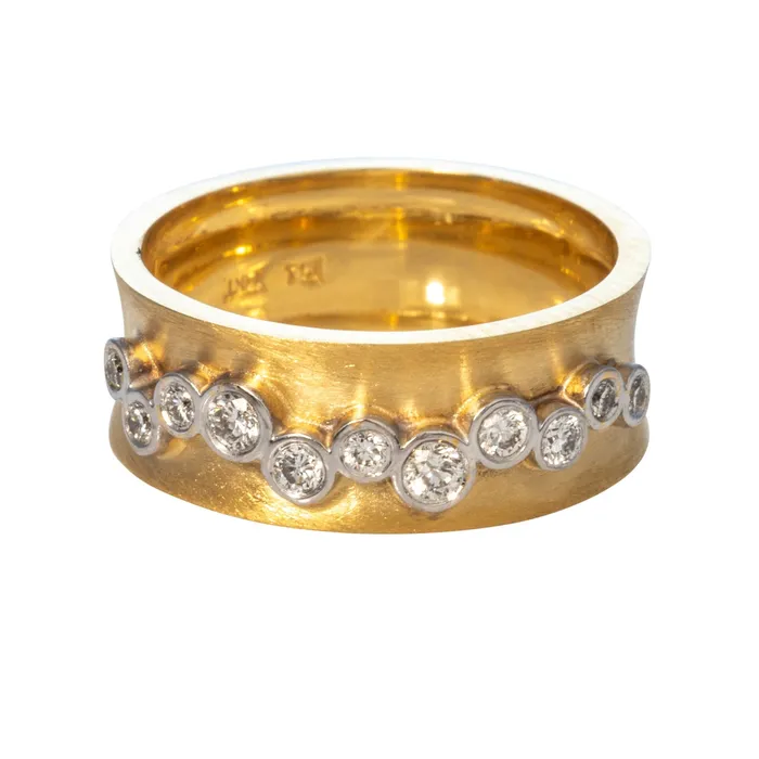 Croghans Rings Diamond Bezel 14K Gold Satin Finish Wide Ring