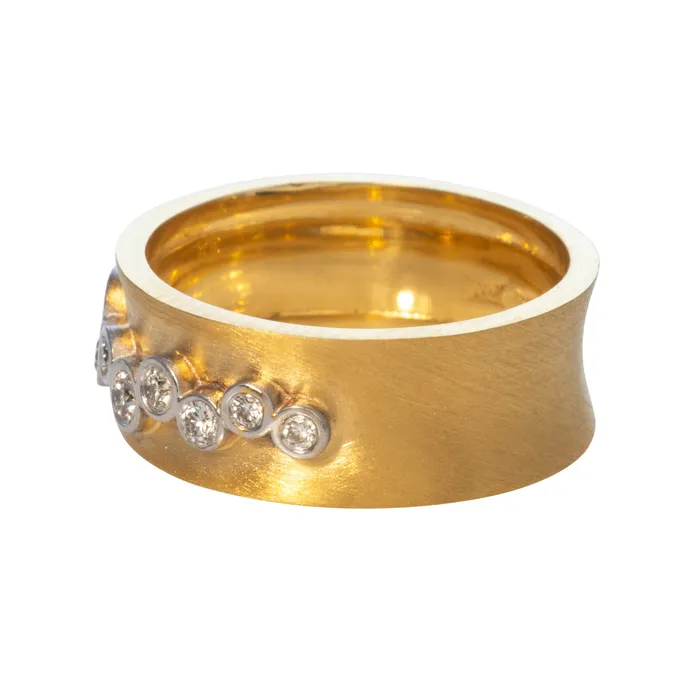 Croghans Rings Diamond Bezel 14K Gold Satin Finish Wide Ring