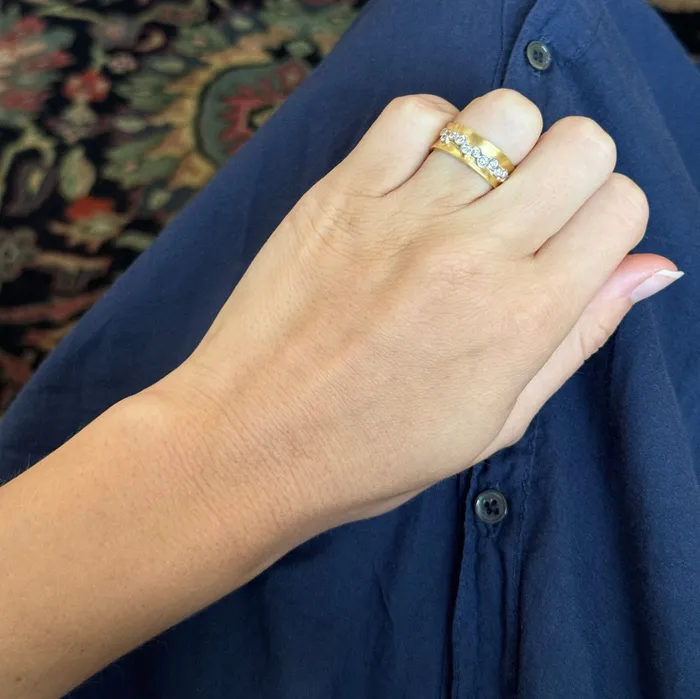 Croghans Rings Diamond Bezel 14K Gold Satin Finish Wide Ring
