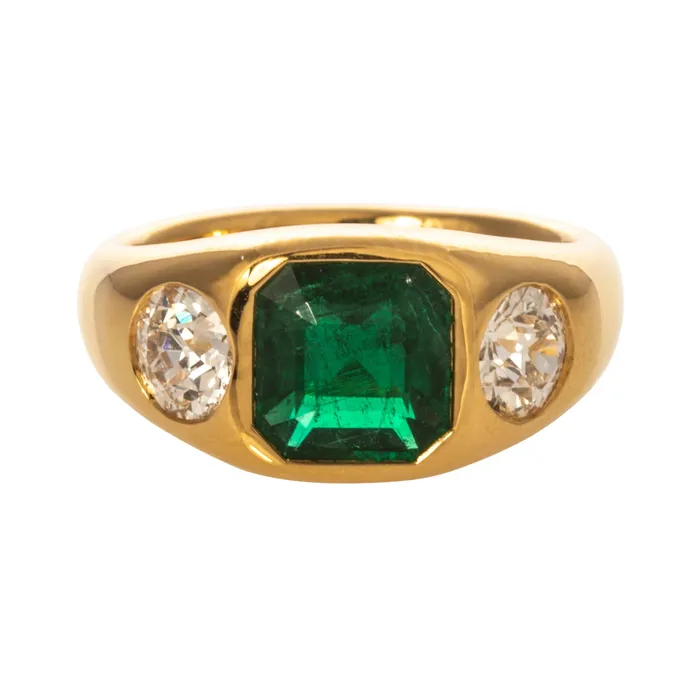 Croghans Rings Emerald Diamond 18K Yellow Gold Dome Ring