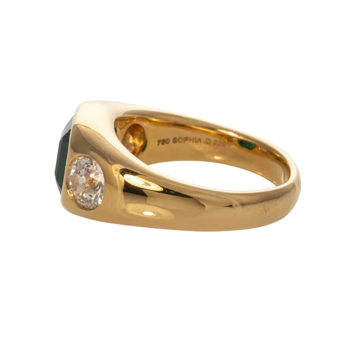Croghans Rings Emerald Diamond 18K Yellow Gold Dome Ring