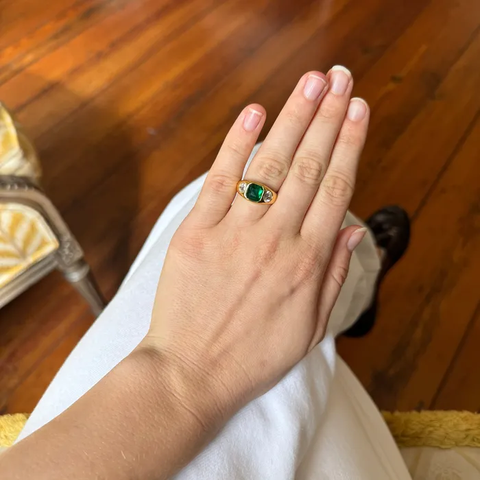 Croghans Rings Emerald Diamond 18K Yellow Gold Dome Ring