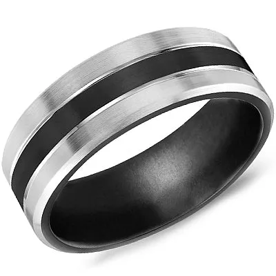 CrownRing Rings Titanium White and Black 8MM Mens Wedding Band Ring