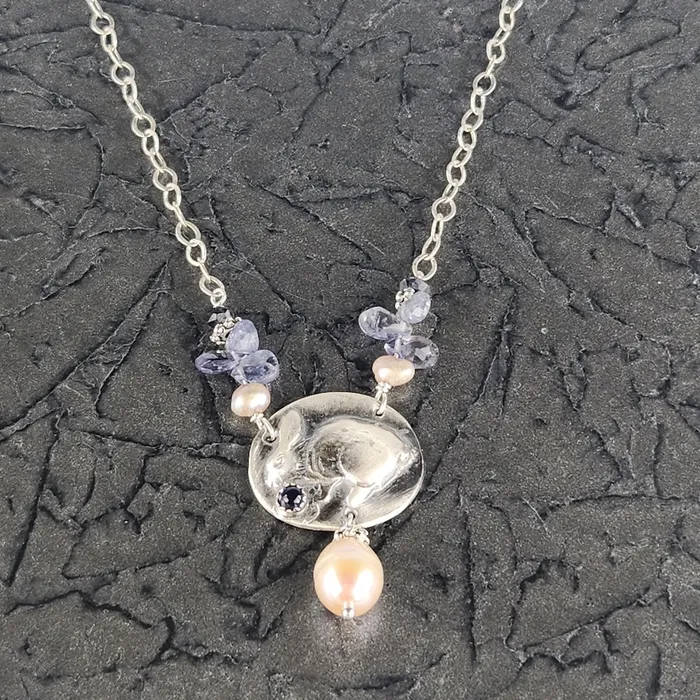 DAKOTA MOON Necklaces Silver Rabbit Necklace With Iolite And Pearl