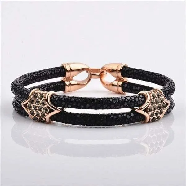 Diamond Source NYC Bracelets Stainless Steel Charm With Black Real Python Leather Bracelet Bracelet18 Diamond Source NYC Bracelets Stainless Steel Charm With Black Real Python Leather Bracelet Bracelet18