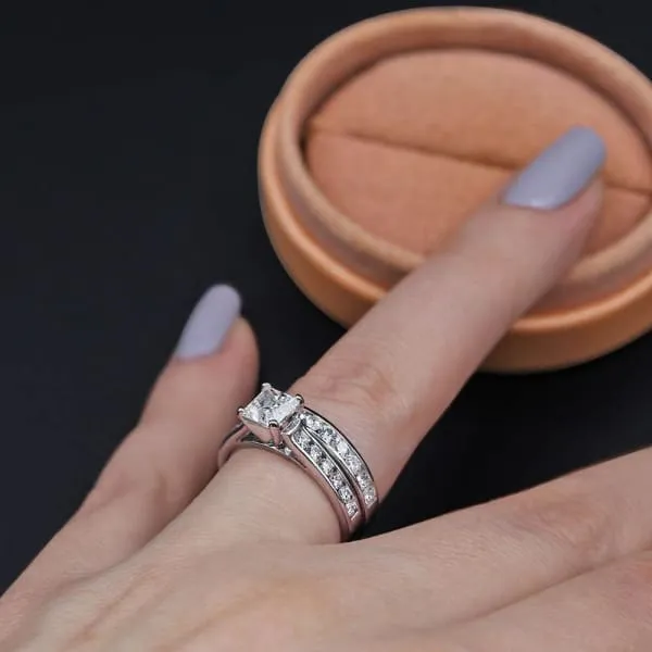 Diamond Source NYC Rings Engagement and Wedding Ring Set in Platinum 256ct tw Princess Cut Round Brilliant Clarity Enhanced Diamonds