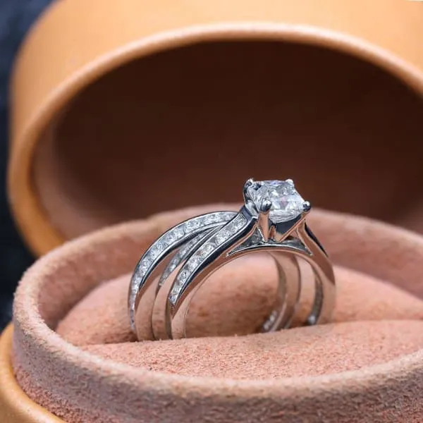 Diamond Source NYC Rings Engagement and Wedding Ring Set in Platinum 256ct tw Princess Cut Round Brilliant Clarity Enhanced Diamonds