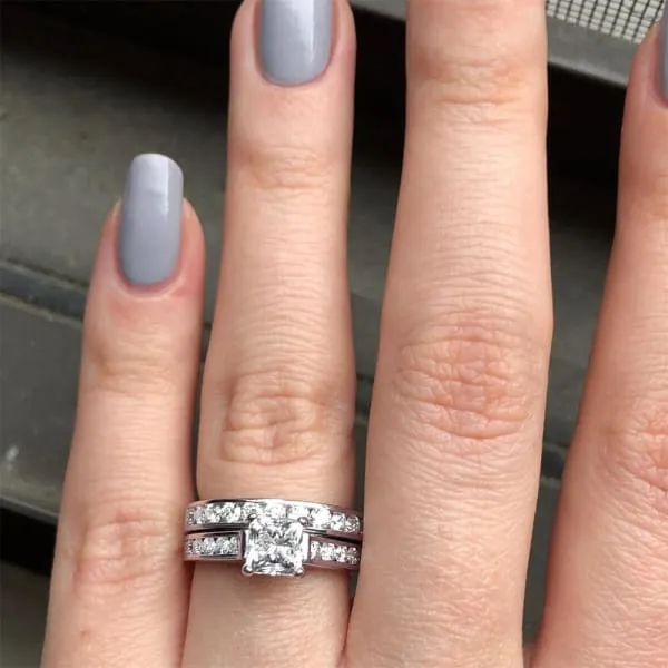 Diamond Source NYC Rings Engagement and Wedding Ring Set in Platinum 256ct tw Princess Cut Round Brilliant Clarity Enhanced Diamonds