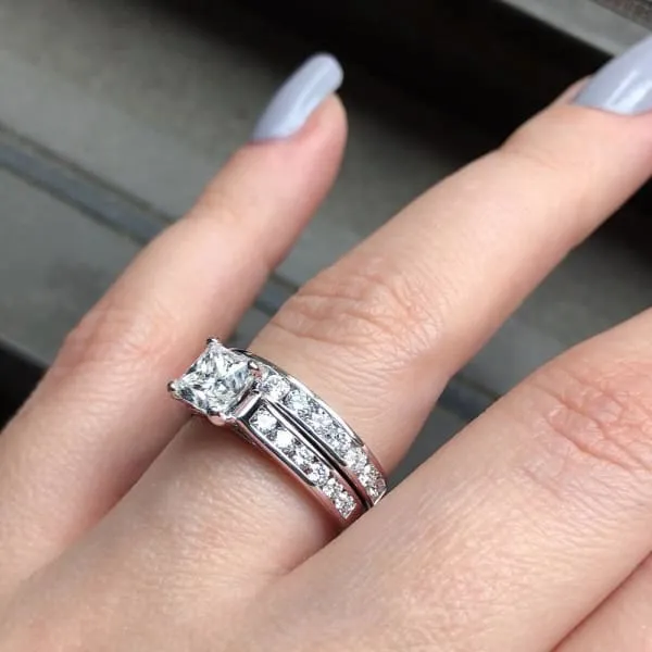 Diamond Source NYC Rings Engagement and Wedding Ring Set in Platinum 256ct tw Princess Cut Round Brilliant Clarity Enhanced Diamonds