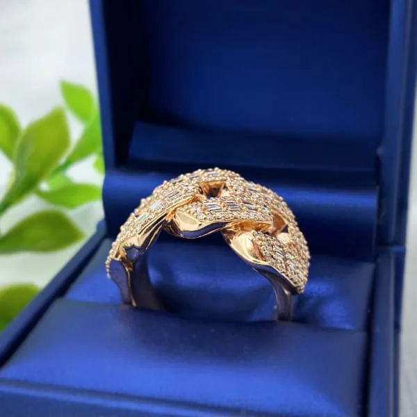 Diamond Source NYC Rings Natural Round Brilliant Baguette Diamond Cocktail Ring Set in 14K Rose Gold 218ct tw