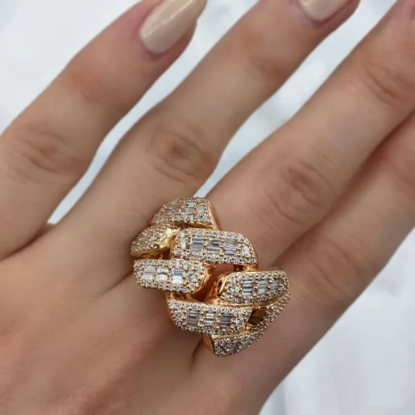 Diamond Source NYC Rings Natural Round Brilliant Baguette Diamond Cocktail Ring Set in 14K Rose Gold 218ct tw