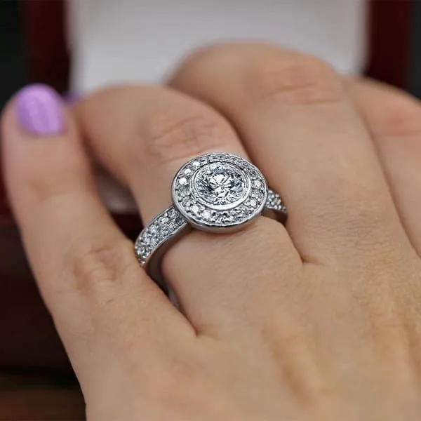 Diamond Source NYC Rings Stunning Halo Engagement Ring With Center 135ct Round Diamond RN173500