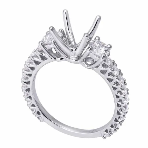 Diamond Source NYC Rings Threestones setting 18K white gold ring is accentuated with dazzling 130ctw white round diamonds Diamond Source NYC Rings Threestones setting 18K white gold ring is accentuated with dazzling 130ctw white round diamonds