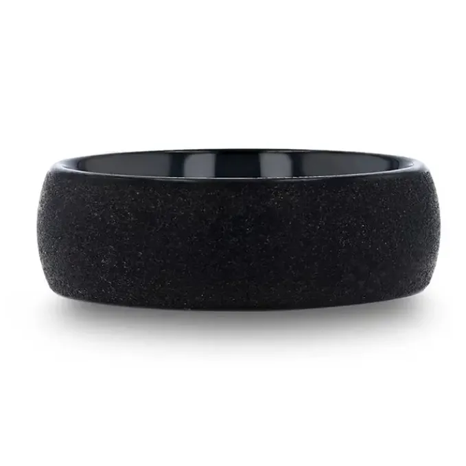 Domed Black Tungsten Carbide 8mm Band with Sandblasted Finish Mens Bands Rings Domed Black Tungsten Carbide 8mm Band with Sandblasted Finish Mens Bands Rings