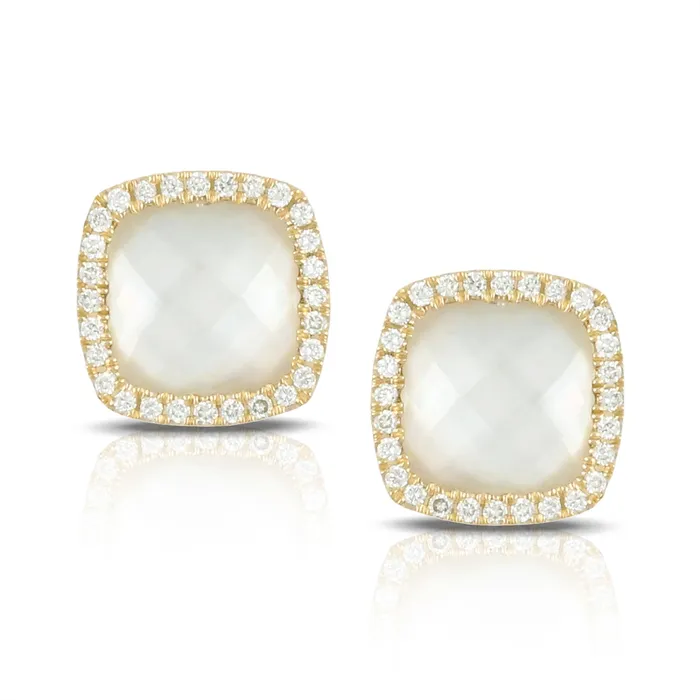 Doves 18K Yellow Gold Diamond Stud Earrings with Clear Quartz over Mother of Pearl Doublet Doves Earrings Doves 18K Yellow Gold Diamond Stud Earrings with Clear Quartz over Mother of Pearl Doublet Doves Earrings