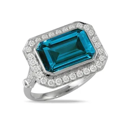 Doves Doves 18K White Gold Diamond Ring with London Blue Topaz Rings