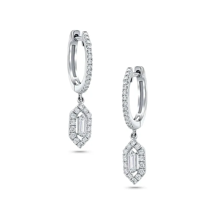 Earrings CJ Charles Jewelers 18 kt White Gold Diamond Hexagon Chandelier Earrings