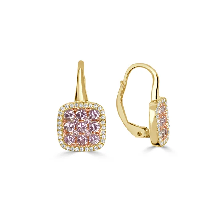 Earrings Frederic Sage Frederic Sage 14K Yellow Gold Cushion Firenze Pink Sapphire and Diamond Drop Earrings Earrings Frederic Sage Frederic Sage 14K Yellow Gold Cushion Firenze Pink Sapphire and Diamond Drop Earrings