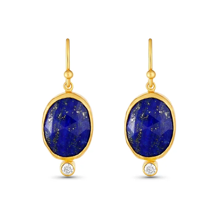 Earrings Gurhan Gurhan One of a Kind 24K Yellow Gold Bezel Lapis and Diamond Dangle Earrings with 18K Hooks Earrings Gurhan Gurhan One of a Kind 24K Yellow Gold Bezel Lapis and Diamond Dangle Earrings with 18K Hooks