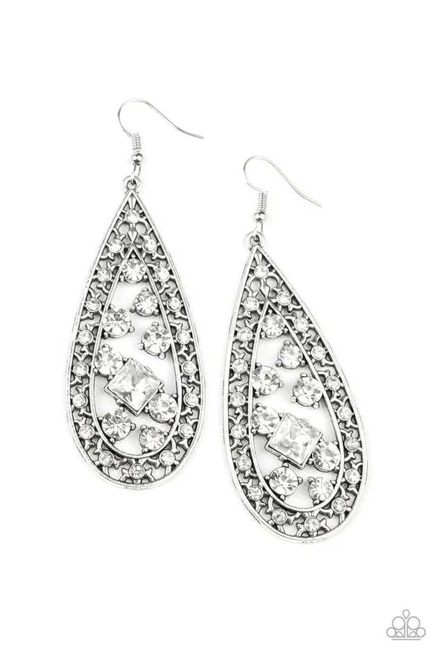 Earrings Paparazzi Earring DropDead Dazzle White Paparazzi Jewelry