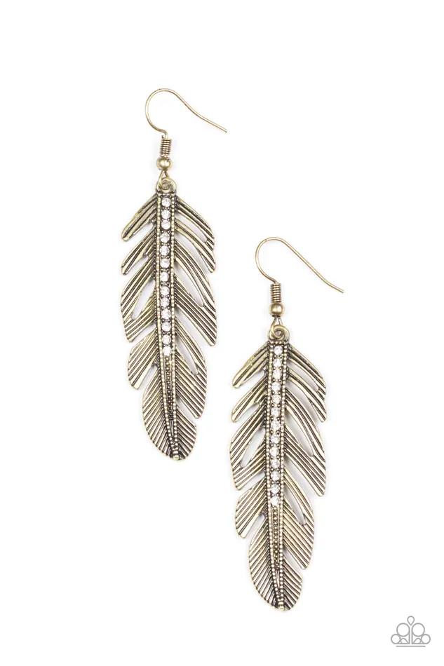 Earrings Paparazzi Jewelry Paparazzi Earring Feather On Fleek Brass