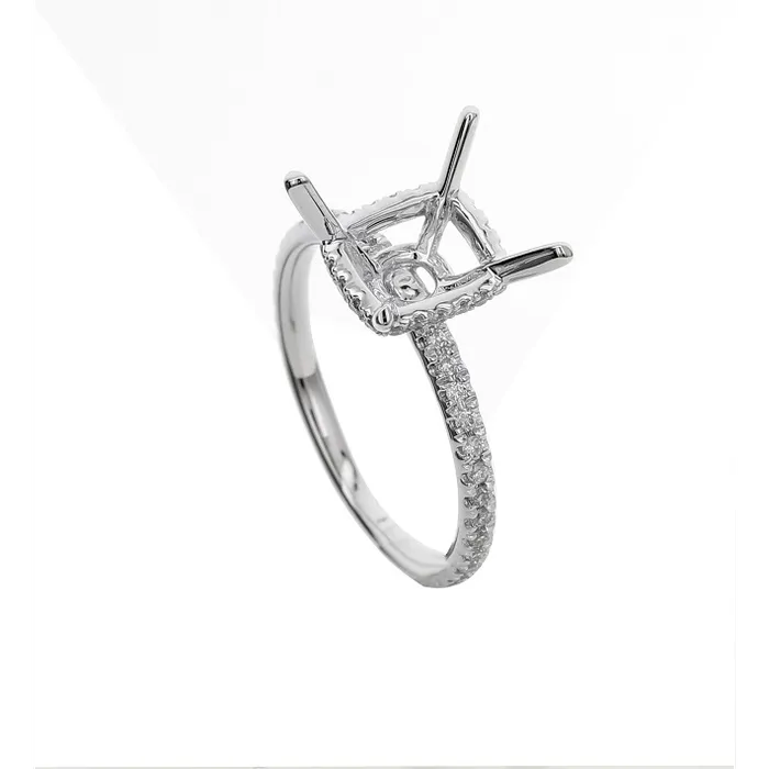 Engagement Collections Rings 18K White Gold Diamond Semi Mount Ring with Cushion Hidden Halo Head Engagement Collections Rings 18K White Gold Diamond Semi Mount Ring with Cushion Hidden Halo Head