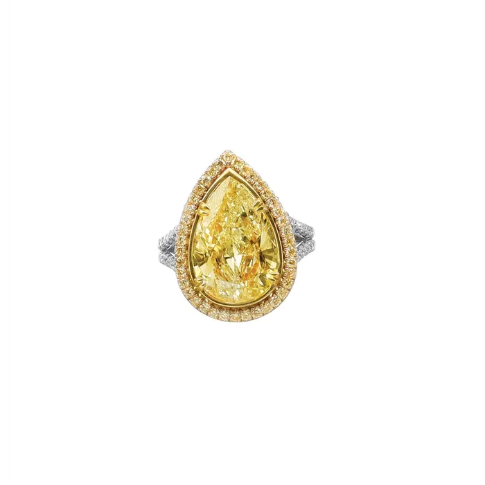 Engagement Collections Rings Platinum and 18K Yellow Gold Diamond Ring 701ct Yellow Pear Center Yellow Diamond Halo White Diamond Split Shank