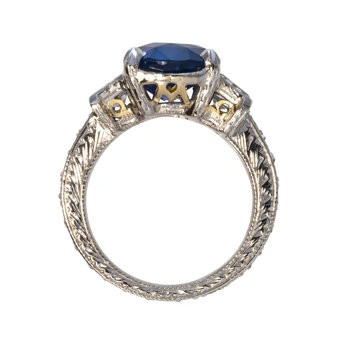 Estate 5ct Oval Sapphire Baguette Round Diamond Platinum Ring Croghans Rings