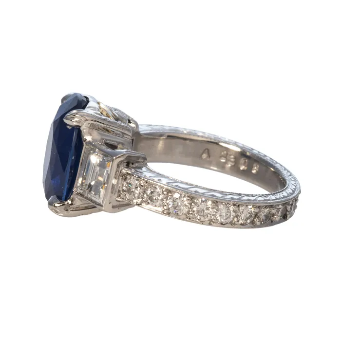 Estate 5ct Oval Sapphire Baguette Round Diamond Platinum Ring Croghans Rings