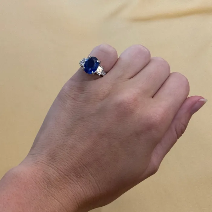 Estate 5ct Oval Sapphire Baguette Round Diamond Platinum Ring Croghans Rings