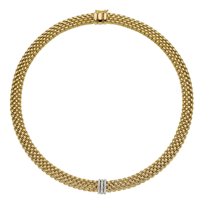 Fope 18K Yellow and White Gold Panorama Collection Wide Necklace with Diamond Rondel 165 inch FOPE Necklaces Fope 18K Yellow and White Gold Panorama Collection Wide Necklace with Diamond Rondel 165 inch FOPE Necklaces