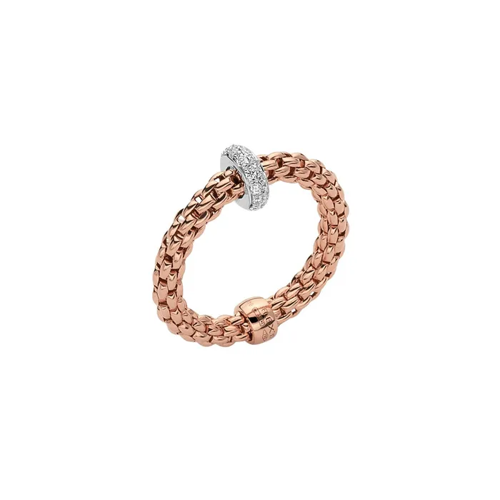 FOPE Rings Fope 18K Rose Gold Prima Collection Ring with White Gold Diamond Rondel FOPE Rings Fope 18K Rose Gold Prima Collection Ring with White Gold Diamond Rondel