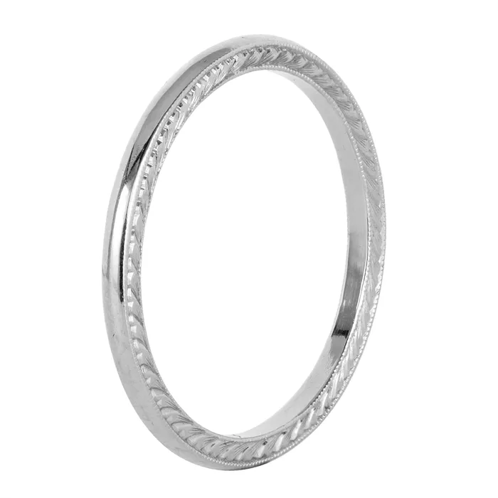 Jack Kelege 18K White Gold Band High Polish wEngraving Jack Kelege Rings