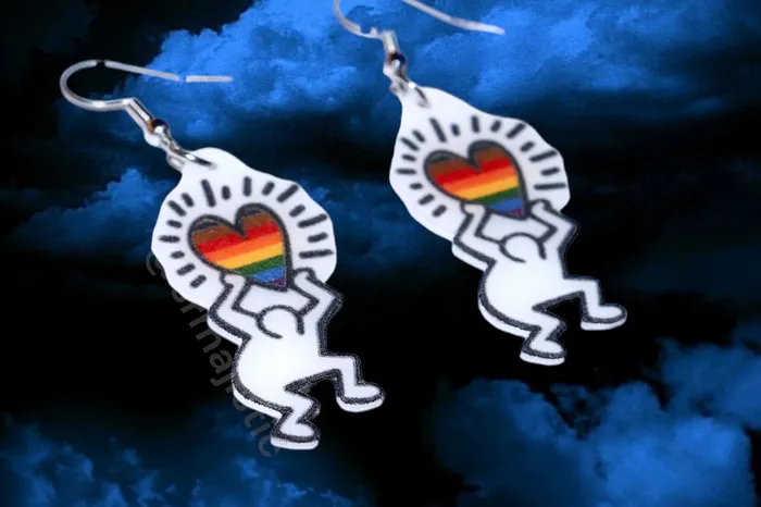 Keith Haring Inspired Gay Heart Character Earrings Sam Makes Things Earrings
