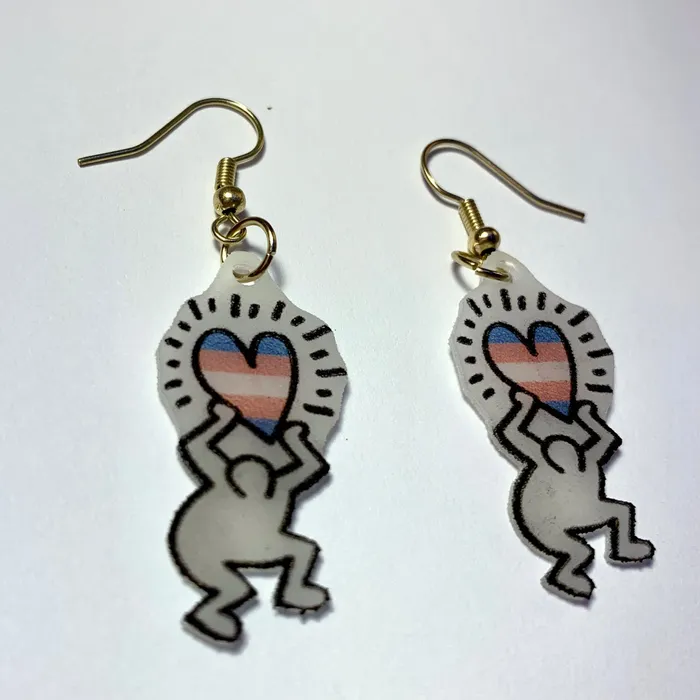 Keith Haring Inspired Gay Heart Character Earrings Sam Makes Things Earrings