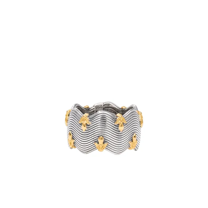 Konstantino Kyma Collection Sterling and Gold Golden Sunbeam Wide Band Ring Konstantino Rings Konstantino Kyma Collection Sterling and Gold Golden Sunbeam Wide Band Ring Konstantino Rings