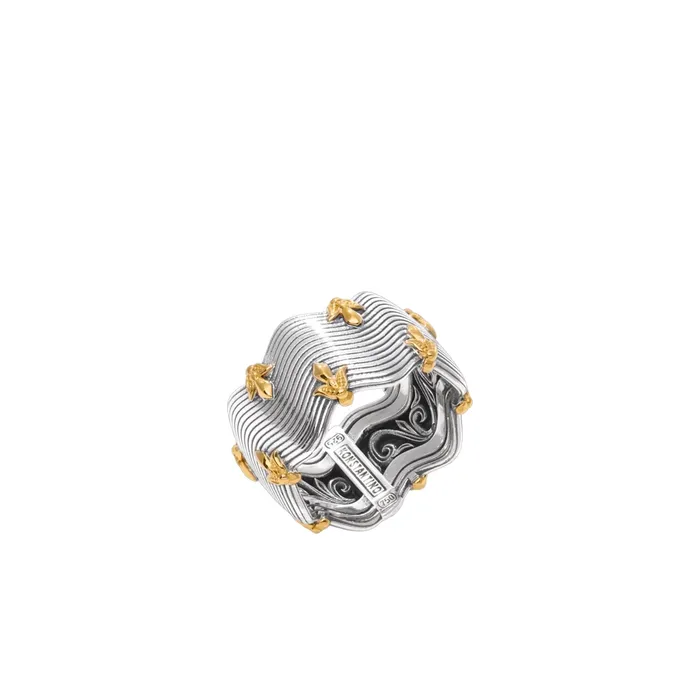 Konstantino Kyma Collection Sterling and Gold Golden Sunbeam Wide Band Ring Konstantino Rings Konstantino Kyma Collection Sterling and Gold Golden Sunbeam Wide Band Ring Konstantino Rings