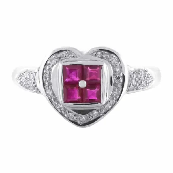 Ladies Hear shape Beautiful Ruby 14k white gold ring R1253 Diamond Source NYC Rings