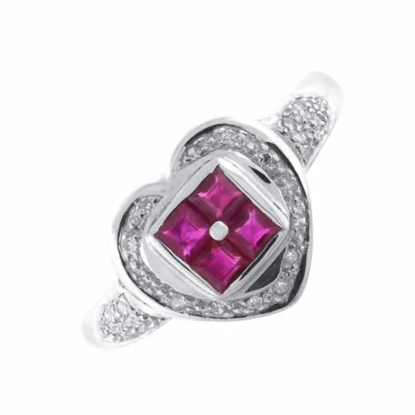 Ladies Hear shape Beautiful Ruby 14k white gold ring R1253 Diamond Source NYC Rings